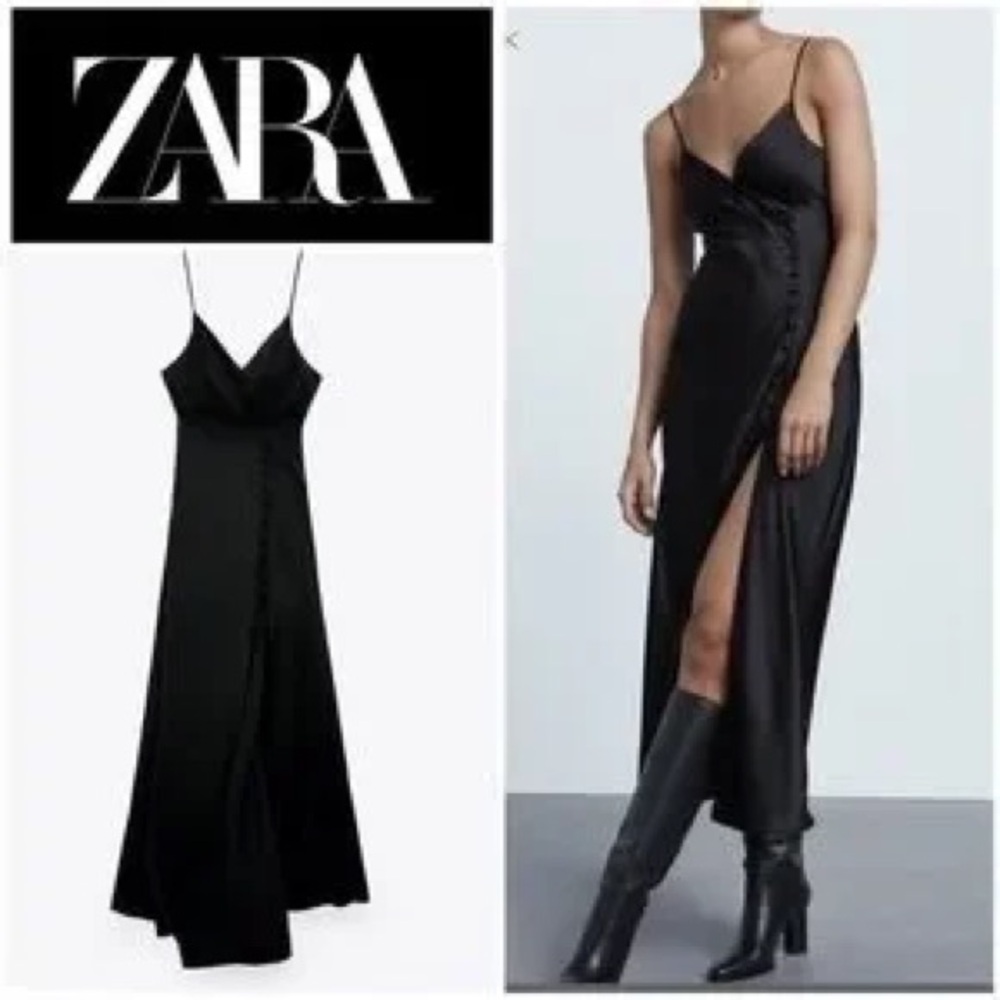 Zara Black Satin Slip Dress